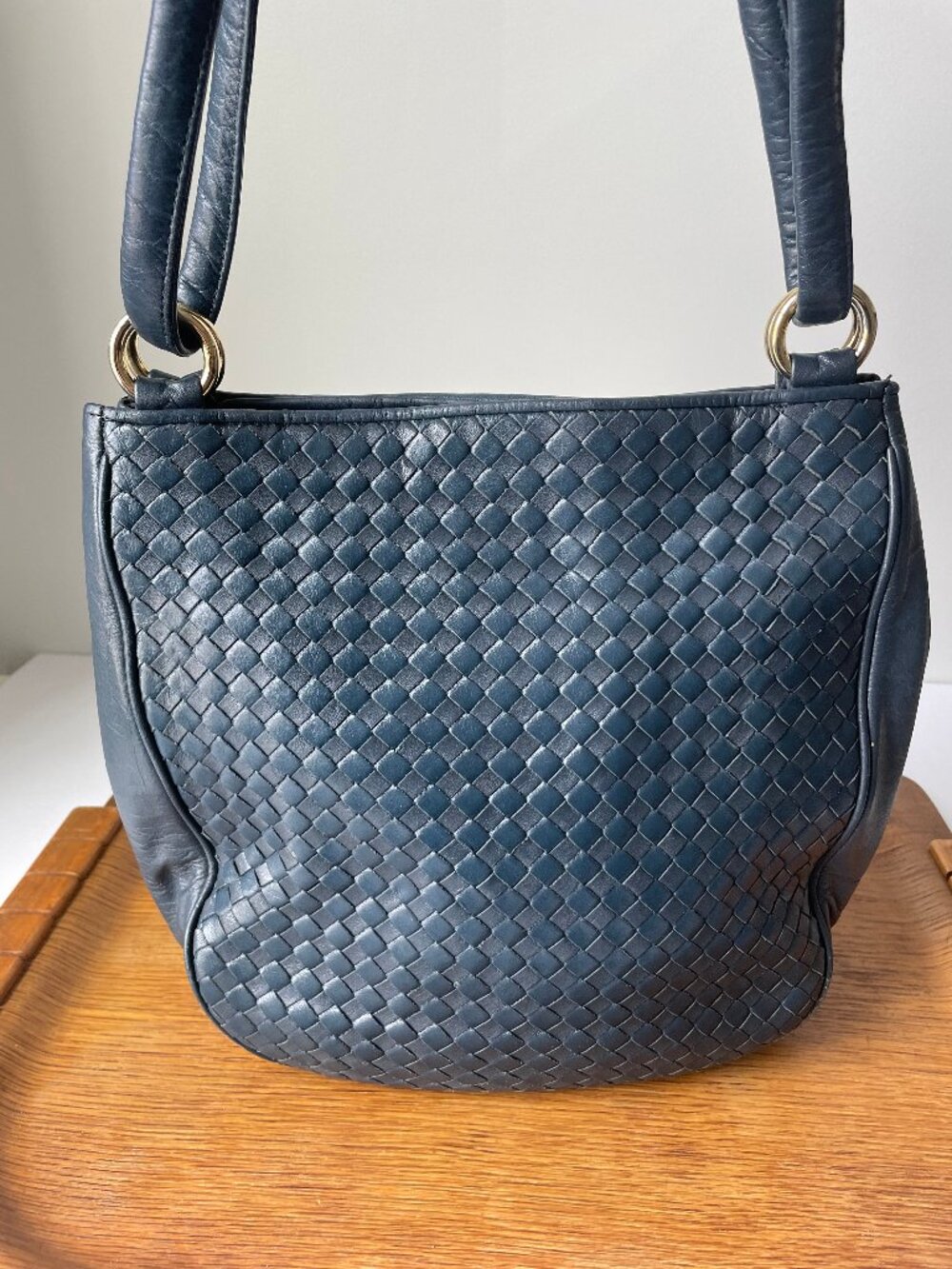 Navy Blue Woven Shoulder Bag Preppy Nautical Chic Tote Aspects New York